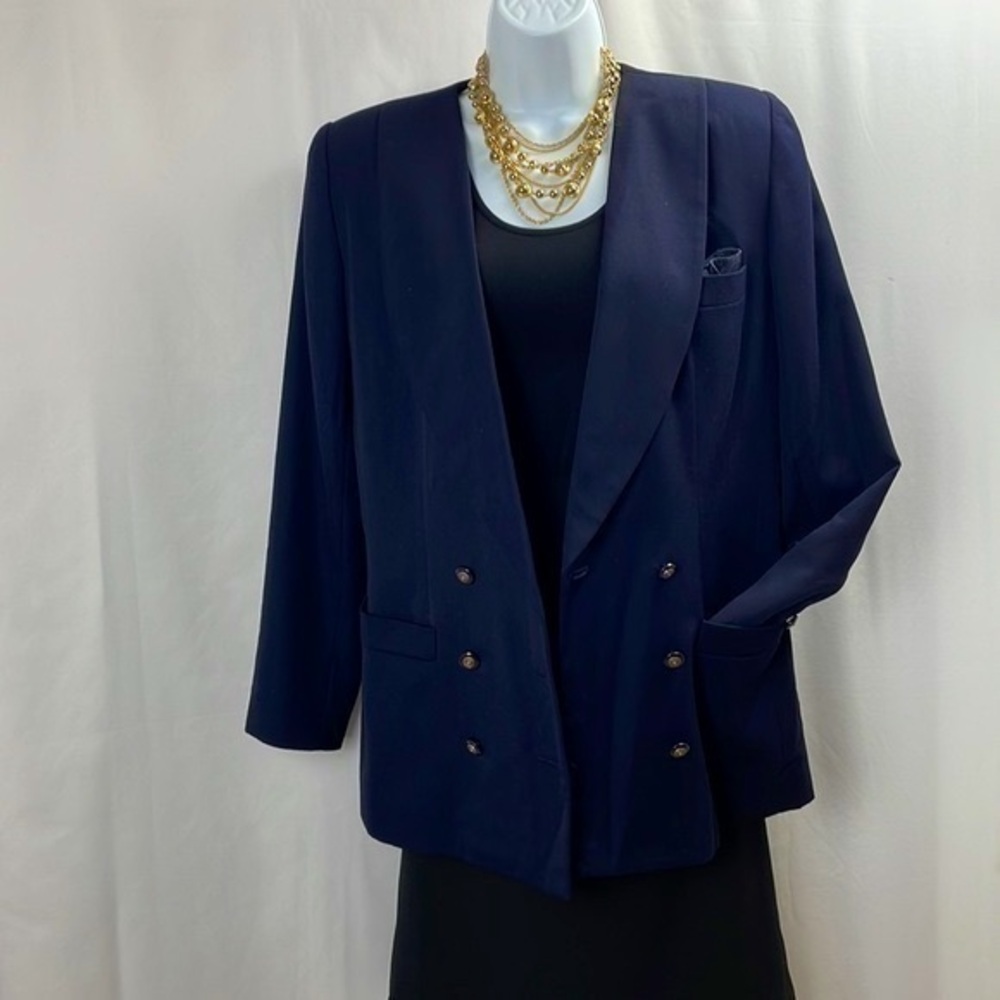 Worthington Vintage Double Breasted, Six Button,  Oversized Navy Blazer, Size 8